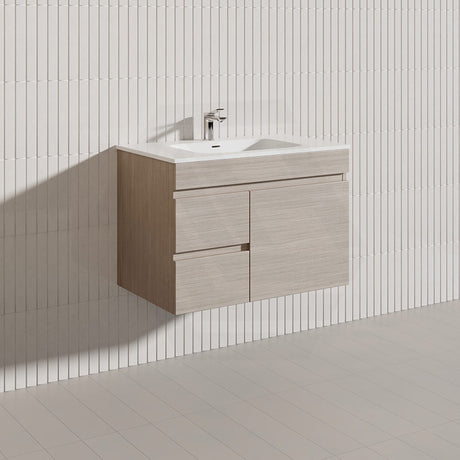 Lukka Camden Modern 750mm Wall Hung Vanity E0 MDF Wood Grain PVC Film Cabinet with Left/Right Hand Drawers In Various Colours