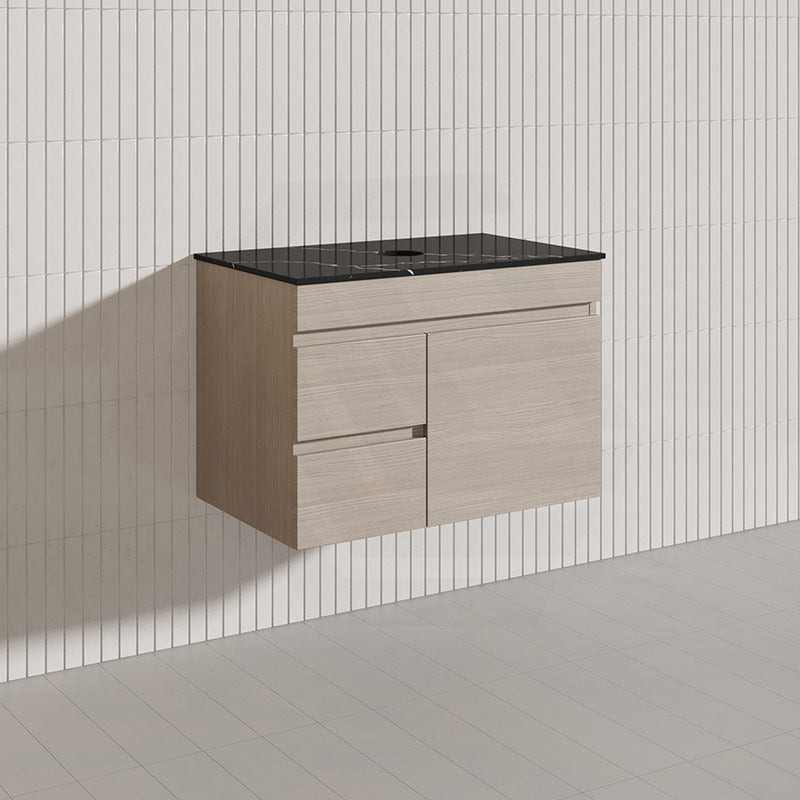 Lukka Camden Modern 750mm Wall Hung Vanity E0 MDF Wood Grain PVC Film Cabinet with Left/Right Hand Drawers In Various Colours