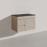 Lukka Camden Modern 750mm Wall Hung Vanity E0 MDF Wood Grain PVC Film Cabinet with Left/Right Hand Drawers In Various Colours