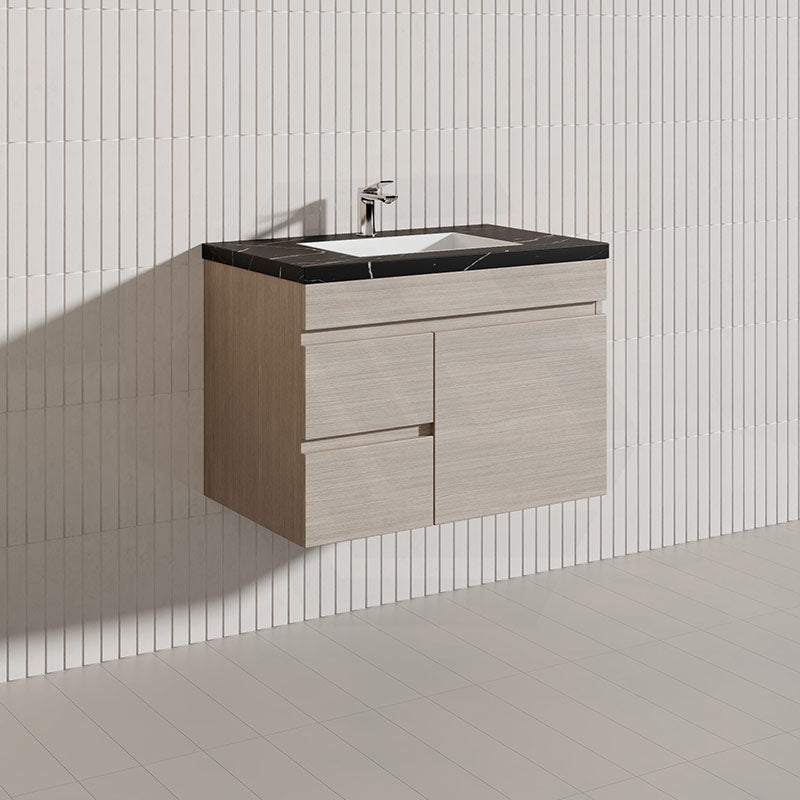 Lukka Camden Modern 750mm Wall Hung Vanity E0 MDF Wood Grain PVC Film Cabinet with Left/Right Hand Drawers In Various Colours