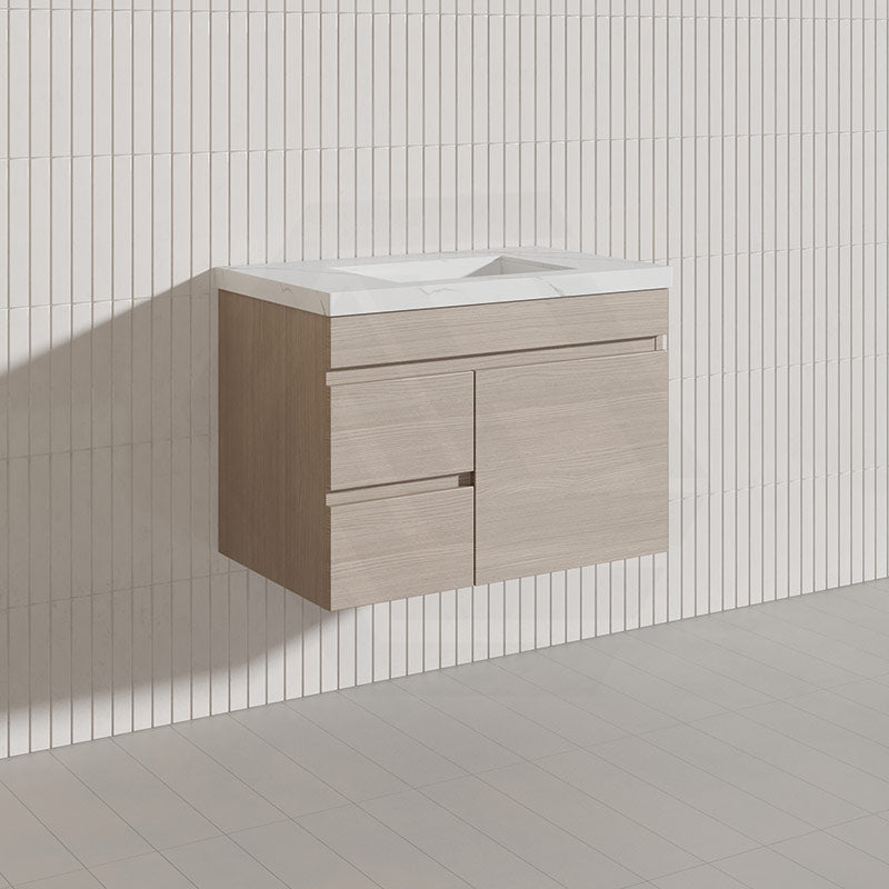 Lukka Camden Modern 750mm Wall Hung Vanity E0 MDF Wood Grain PVC Film Cabinet with Left/Right Hand Drawers In Various Colours
