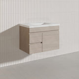 Lukka Camden Modern 750mm Wall Hung Vanity E0 MDF Wood Grain PVC Film Cabinet with Left/Right Hand Drawers In Various Colours