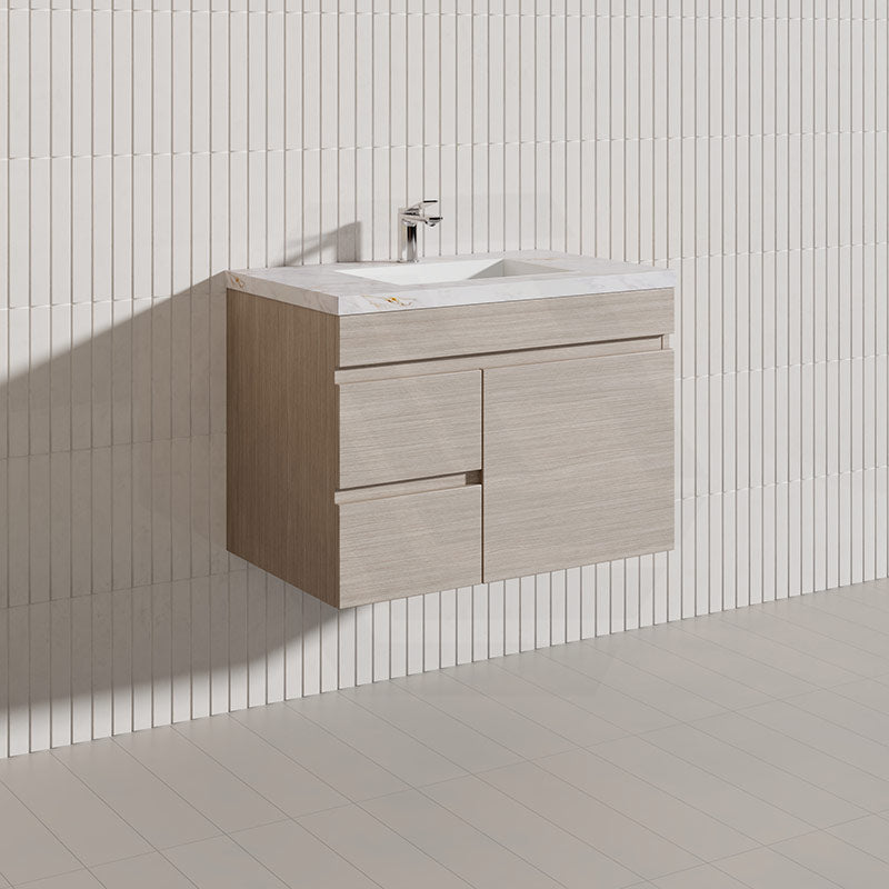 Lukka Camden Modern 750mm Wall Hung Vanity E0 MDF Wood Grain PVC Film Cabinet with Left/Right Hand Drawers In Various Colours