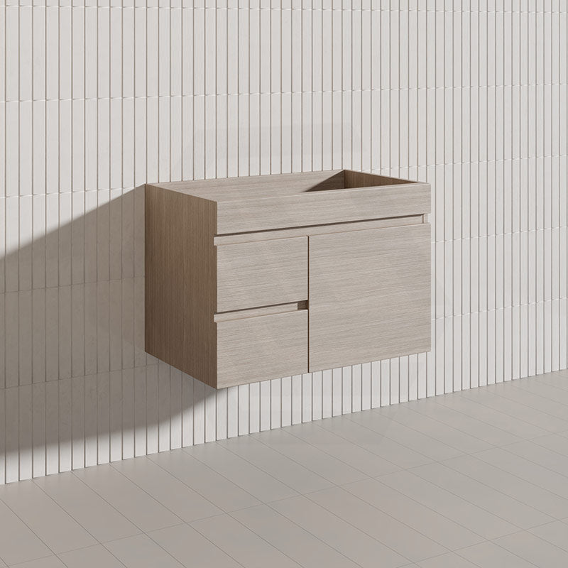 Lukka Camden Modern 750mm Wall Hung Vanity E0 MDF Wood Grain PVC Film Cabinet with Left/Right Hand Drawers In Various Colours