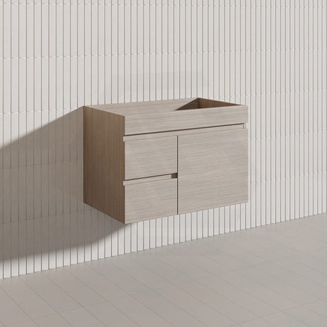 Lukka Camden Modern 750mm Wall Hung Vanity E0 MDF Wood Grain PVC Film Cabinet with Left/Right Hand Drawers In Various Colours