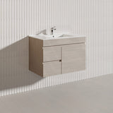 Lukka Camden Modern 750mm Wall Hung Vanity E0 MDF Wood Grain PVC Film Cabinet with Left/Right Hand Drawers In Various Colours