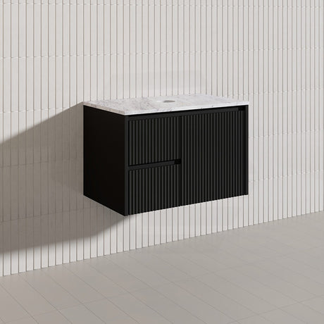 750mm Lukka Crete Wall Hung Bathroom Fluted Vanity Matt White/Black PVC Board Left/Right Drawers Available