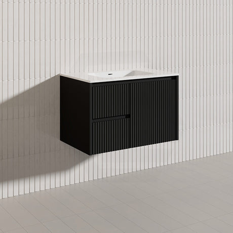 750mm Lukka Crete Wall Hung Bathroom Fluted Vanity Matt White/Black PVC Board Left/Right Drawers Available