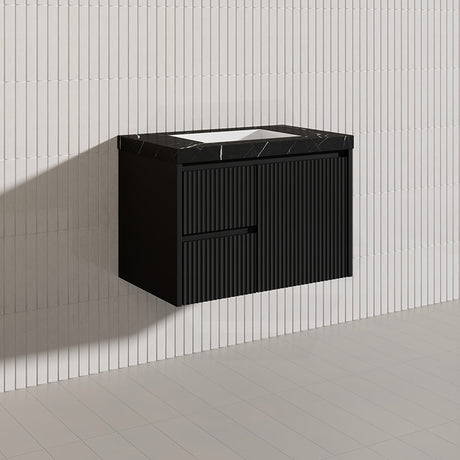 750mm Lukka Crete Wall Hung Bathroom Fluted Vanity Matt White/Black PVC Board Left/Right Drawers Available