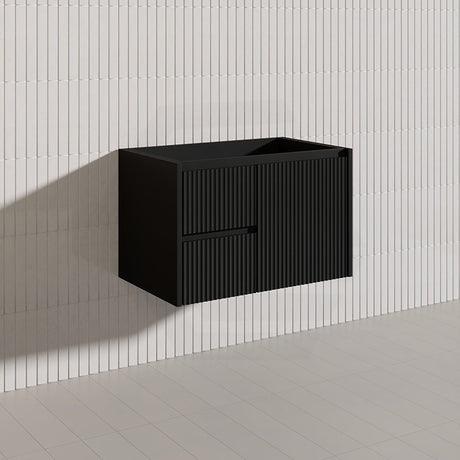750mm Lukka Crete Wall Hung Bathroom Fluted Vanity Matt White/Black PVC Board Left/Right Drawers Available