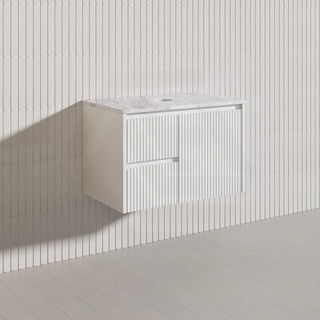 750mm Lukka Crete Wall Hung Bathroom Fluted Vanity Matt White/Black PVC Board Left/Right Drawers Available