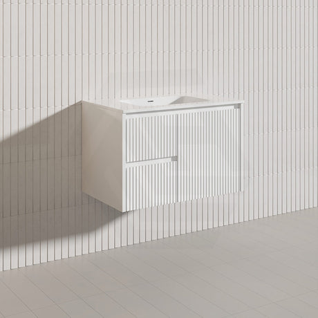 750mm Lukka Crete Wall Hung Bathroom Fluted Vanity Matt White/Black PVC Board Left/Right Drawers Available