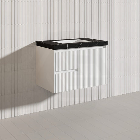 750mm Lukka Crete Wall Hung Bathroom Fluted Vanity Matt White/Black PVC Board Left/Right Drawers Available
