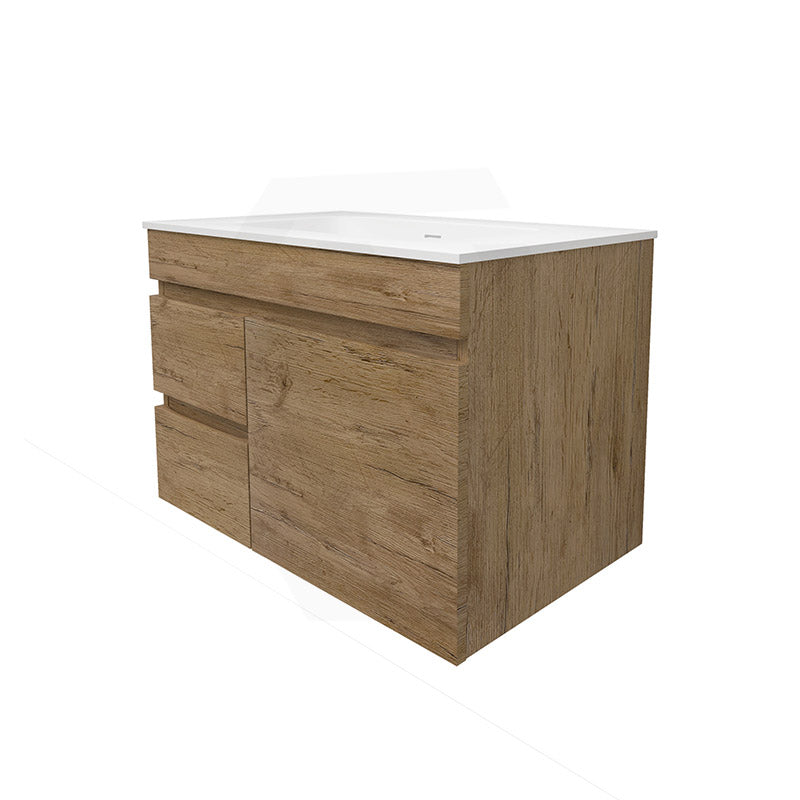 Lukka Camden Modern 750mm Wall Hung Vanity E0 MDF Wood Grain PVC Film Cabinet with Left/Right Hand Drawers In Various Colours