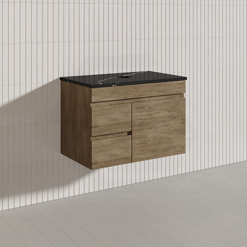 Lukka Camden Modern 750mm Wall Hung Vanity E0 MDF Wood Grain PVC Film Cabinet with Left/Right Hand Drawers In Various Colours