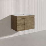 Lukka Camden Modern 750mm Wall Hung Vanity E0 MDF Wood Grain PVC Film Cabinet with Left/Right Hand Drawers In Various Colours