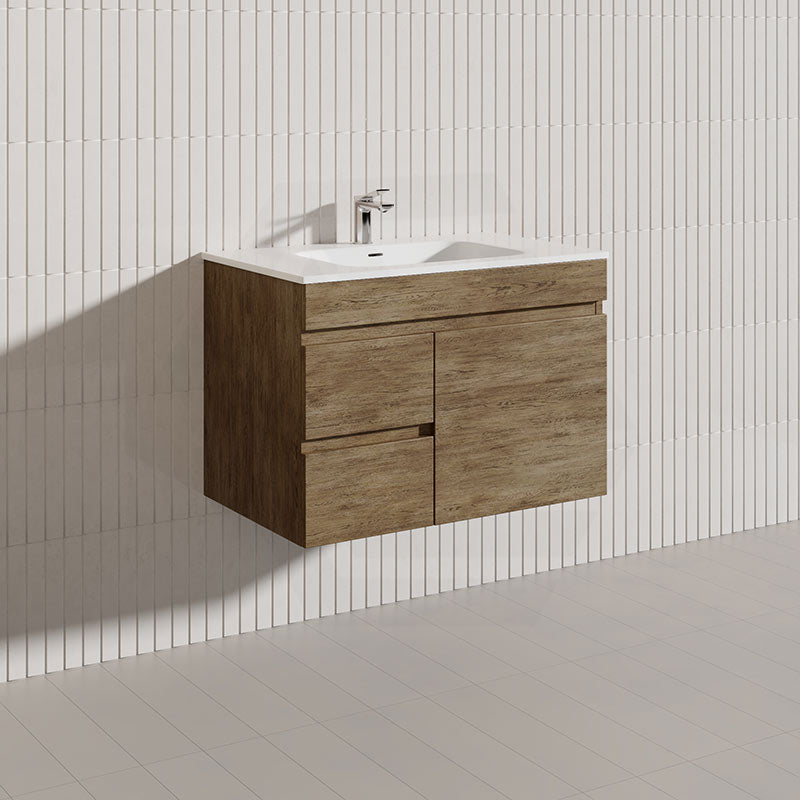 Lukka Camden Modern 750mm Wall Hung Vanity E0 MDF Wood Grain PVC Film Cabinet with Left/Right Hand Drawers In Various Colours