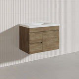 Lukka Camden Modern 750mm Wall Hung Vanity E0 MDF Wood Grain PVC Film Cabinet with Left/Right Hand Drawers In Various Colours