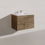 Lukka Camden Modern 750mm Wall Hung Vanity E0 MDF Wood Grain PVC Film Cabinet with Left/Right Hand Drawers In Various Colours