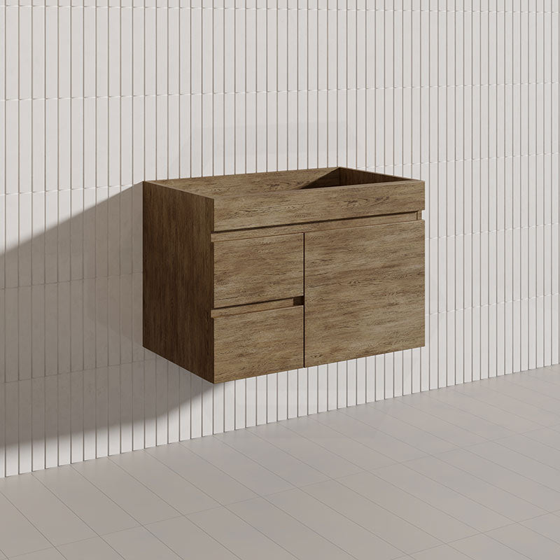Lukka Camden Modern 750mm Wall Hung Vanity E0 MDF Wood Grain PVC Film Cabinet with Left/Right Hand Drawers In Various Colours