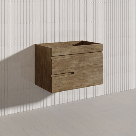 Lukka Camden Modern 750mm Wall Hung Vanity E0 MDF Wood Grain PVC Film Cabinet with Left/Right Hand Drawers In Various Colours