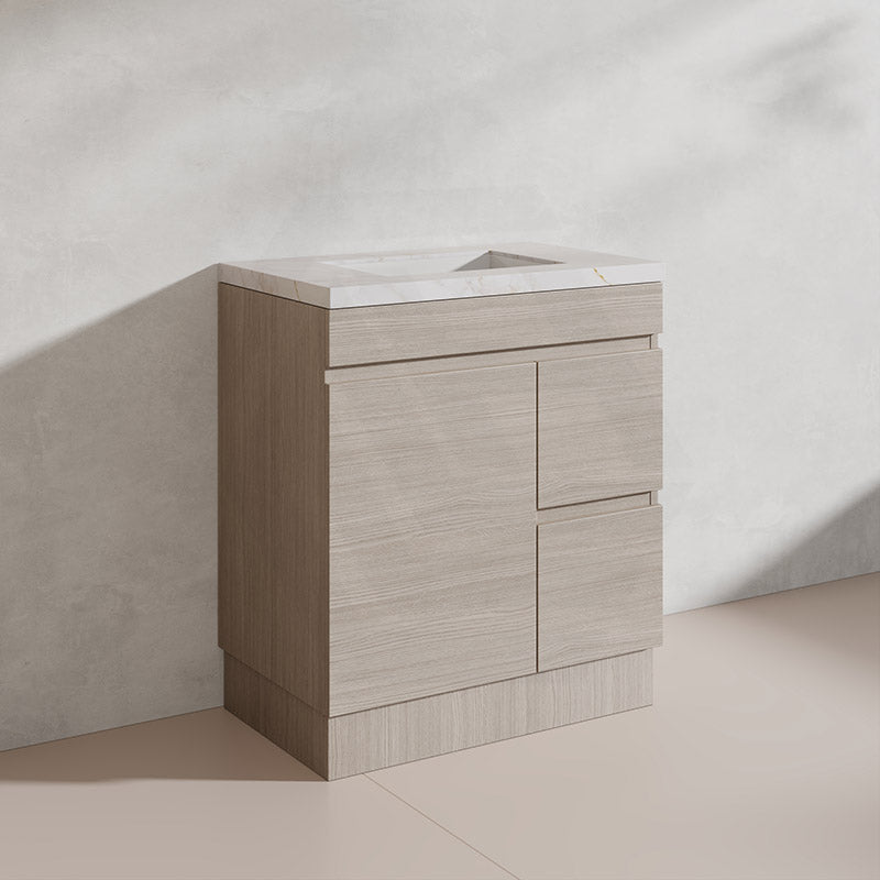 Lukka Camden Modern 750mm Freestanding Vanity E0 MDF Wood Grain PVC Film Cabinet with Left/Right Hand Drawers In Various Colours
