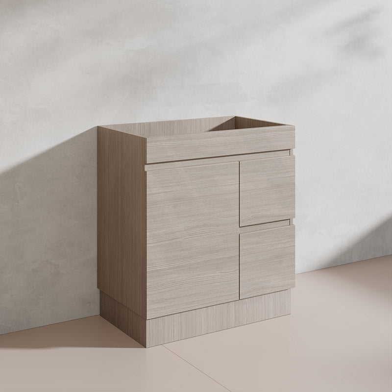 Lukka Camden Modern 750mm Freestanding Vanity E0 MDF Wood Grain PVC Film Cabinet with Left/Right Hand Drawers In Various Colours