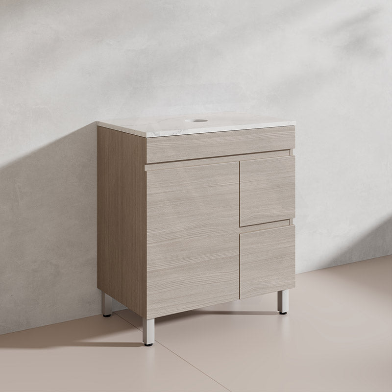 Lukka Camden Modern 750mm Freestanding Vanity E0 MDF Wood Grain PVC Film Cabinet with Left/Right Hand Drawers In Various Colours