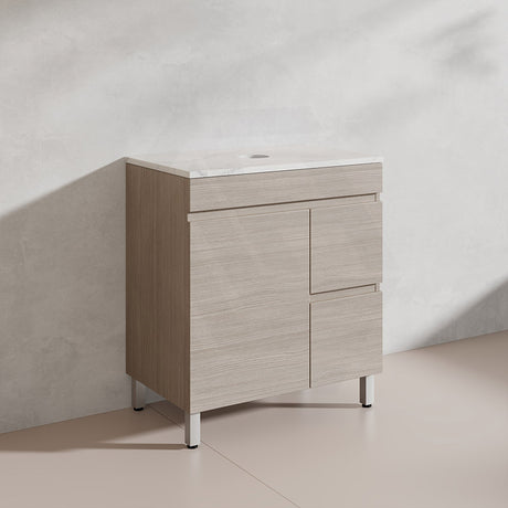 Lukka Camden Modern 750mm Freestanding Vanity E0 MDF Wood Grain PVC Film Cabinet with Left/Right Hand Drawers In Various Colours