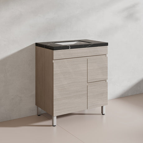 Lukka Camden Modern 750mm Freestanding Vanity E0 MDF Wood Grain PVC Film Cabinet with Left/Right Hand Drawers In Various Colours