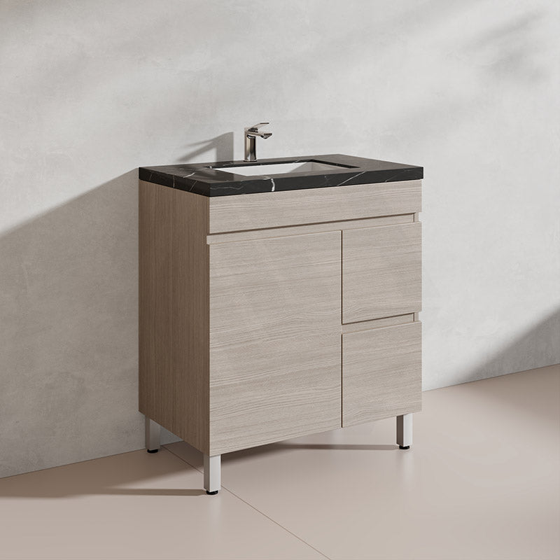 Lukka Camden Modern 750mm Freestanding Vanity E0 MDF Wood Grain PVC Film Cabinet with Left/Right Hand Drawers In Various Colours