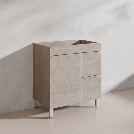 Lukka Camden Modern 750mm Freestanding Vanity E0 MDF Wood Grain PVC Film Cabinet with Left/Right Hand Drawers In Various Colours
