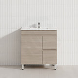 Lukka Camden Modern 750mm Freestanding Vanity E0 MDF Wood Grain PVC Film Cabinet with Left/Right Hand Drawers In Various Colours