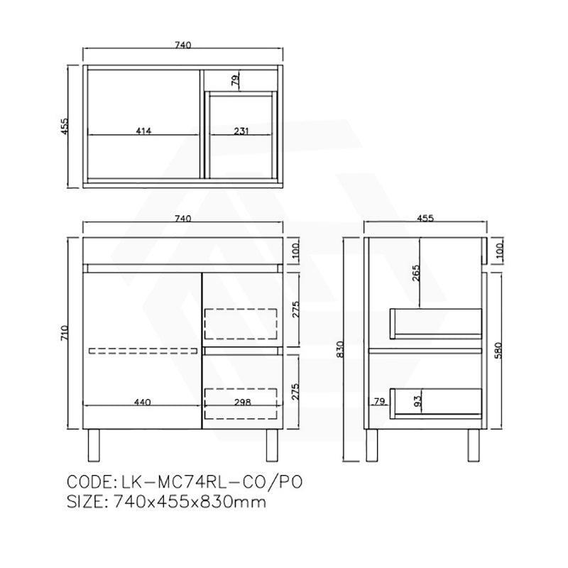 Lukka Camden Modern 750mm Freestanding Vanity E0 MDF Wood Grain PVC Film Cabinet with Left/Right Hand Drawers In Various Colours