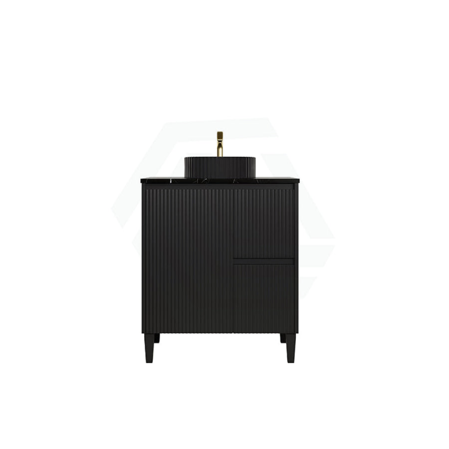 Lukka Crete Modern 600-1500mm Matt Black/White Freestanding Vanity with Legs PVC Board Linear Surface
