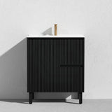 Lukka Crete Modern 600-1500mm Matt Black/White Freestanding Vanity with Legs PVC Board Linear Surface