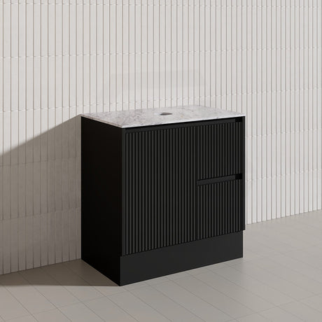 Lukka Crete Modern 750mm Matt Black/White Freestanding Vanity PVC Board Linear Surface