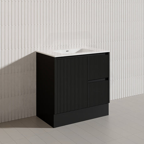 Lukka Crete Modern 750mm Matt Black/White Freestanding Vanity PVC Board Linear Surface