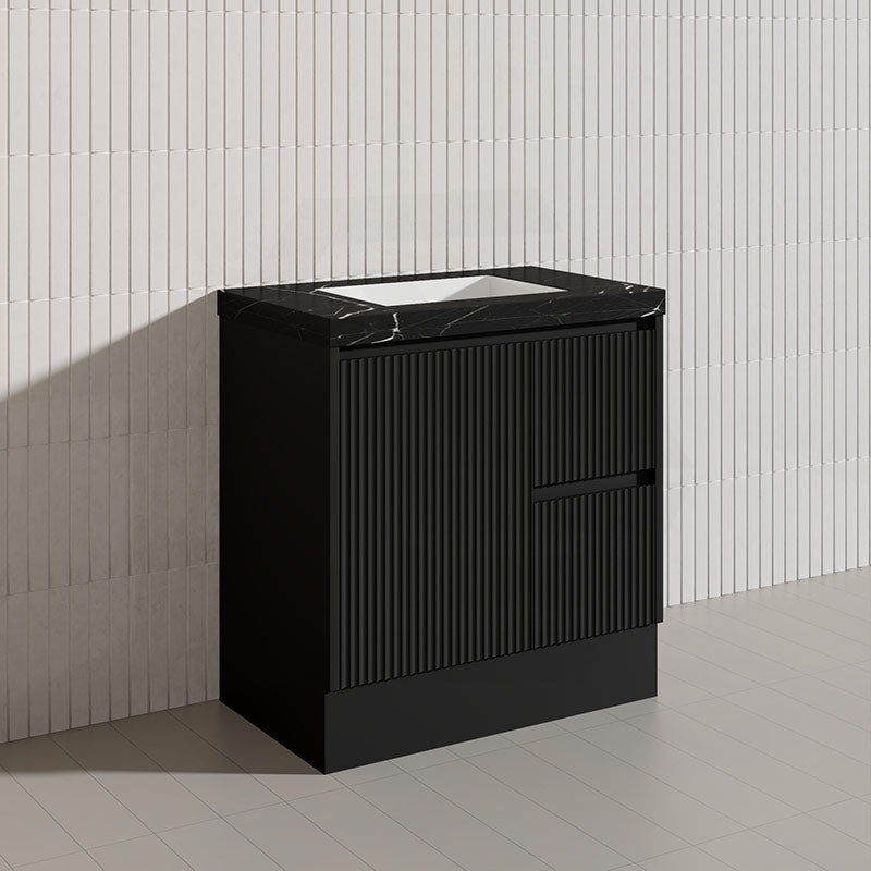 Lukka Crete Modern 750mm Matt Black/White Freestanding Vanity PVC Board Linear Surface