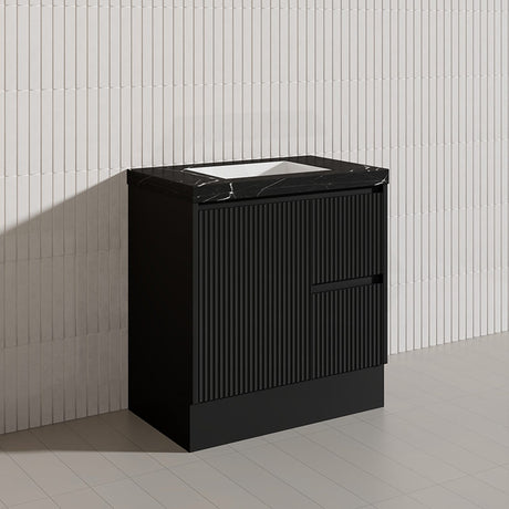 Lukka Crete Modern 750mm Matt Black/White Freestanding Vanity PVC Board Linear Surface