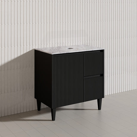 Lukka Crete Modern 750mm Matt Black/White Freestanding Vanity PVC Board Linear Surface