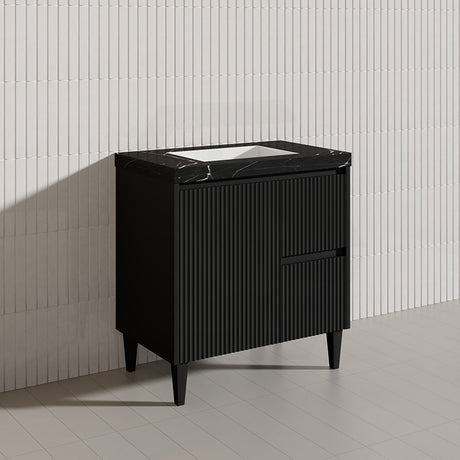 Lukka Crete Modern 750mm Matt Black/White Freestanding Vanity PVC Board Linear Surface