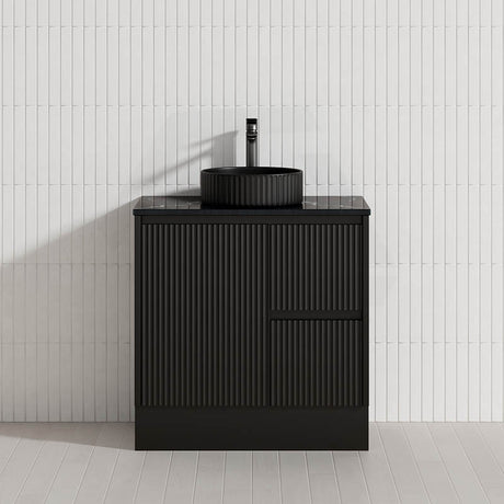 Lukka Crete Modern 600-1500mm Matt Black/White Freestanding Vanity with Kickboard PVC Board Linear Surface