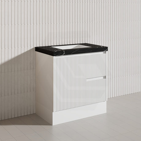 Lukka Crete Modern 750mm Matt Black/White Freestanding Vanity PVC Board Linear Surface