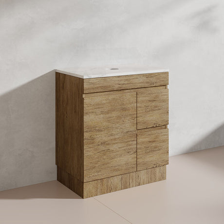Lukka Camden Modern 750mm Freestanding Vanity E0 MDF Wood Grain PVC Film Cabinet with Left/Right Hand Drawers In Various Colours