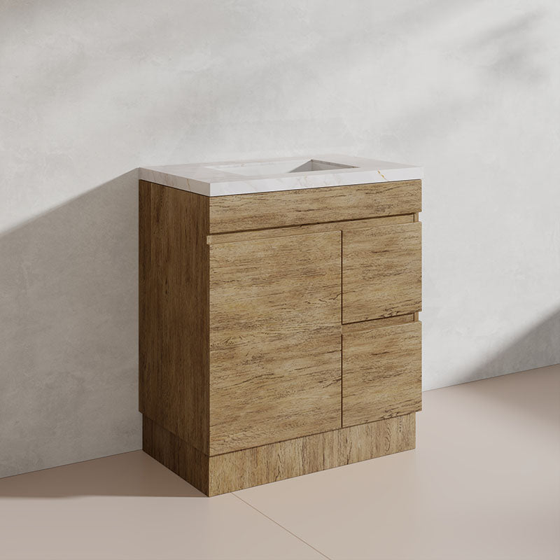 Lukka Camden Modern 750mm Freestanding Vanity E0 MDF Wood Grain PVC Film Cabinet with Left/Right Hand Drawers In Various Colours