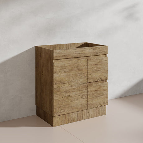 Lukka Camden Modern 750mm Freestanding Vanity E0 MDF Wood Grain PVC Film Cabinet with Left/Right Hand Drawers In Various Colours
