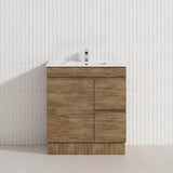 Lukka Camden Modern 750mm Freestanding Vanity E0 MDF Wood Grain PVC Film Cabinet with Left/Right Hand Drawers In Various Colours