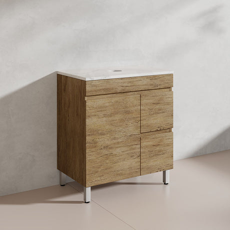 Lukka Camden Modern 750mm Freestanding Vanity E0 MDF Wood Grain PVC Film Cabinet with Left/Right Hand Drawers In Various Colours