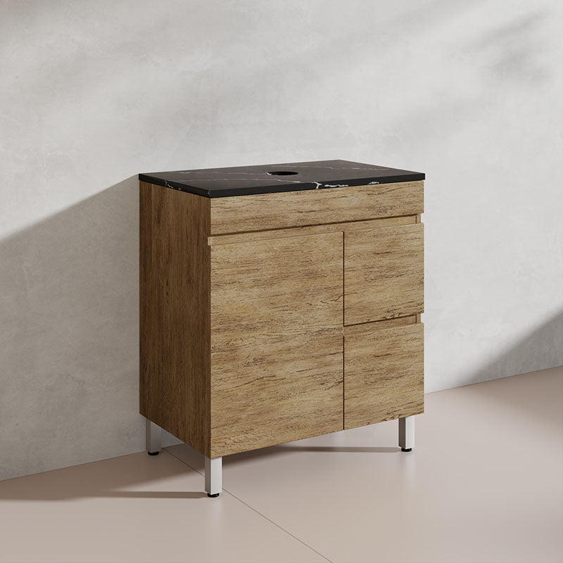 Lukka Camden Modern 750mm Freestanding Vanity E0 MDF Wood Grain PVC Film Cabinet with Left/Right Hand Drawers In Various Colours